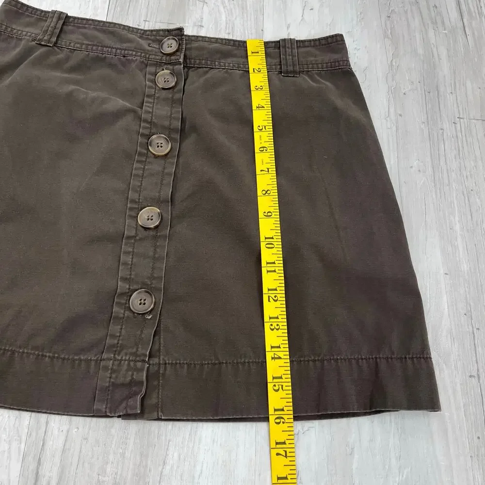 J. Crew Brown Cotton Button Front Mini Skirt 6 Y2K Summer 2007 Preppy Office